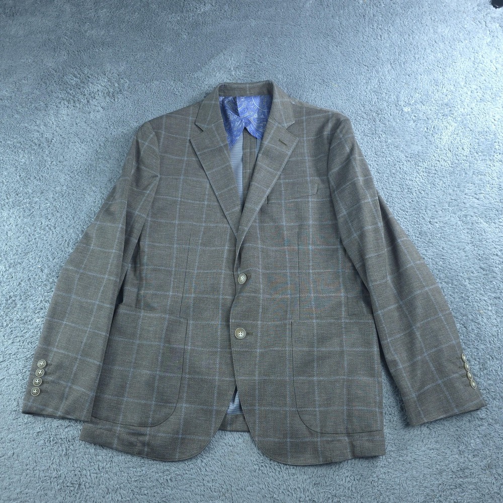 IBIZA Azure Sport Coat Mens 40S Brown Plaid Rodino Stretch Blazer